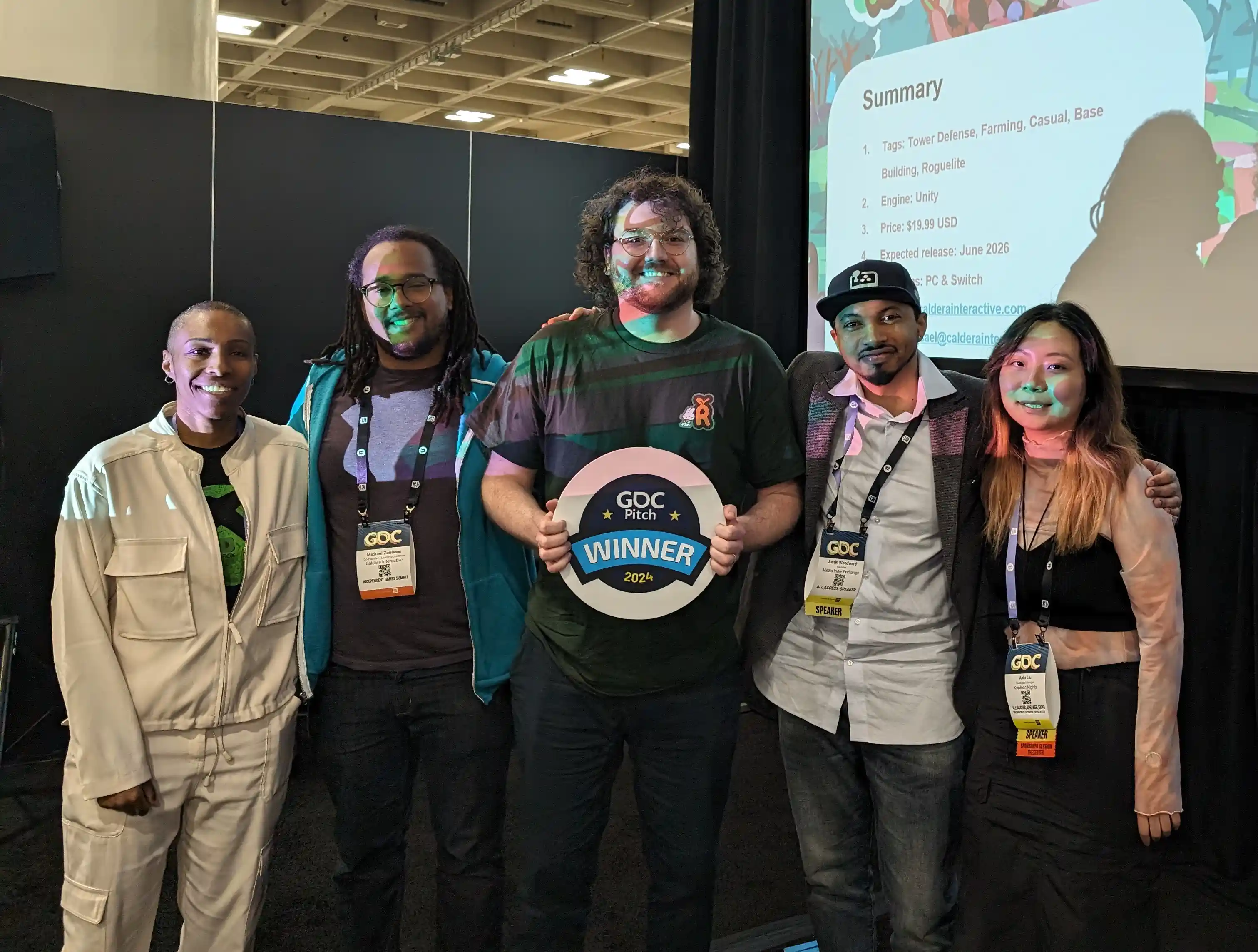 Photo of Caldera Interactive winning the GDC Pitch competition