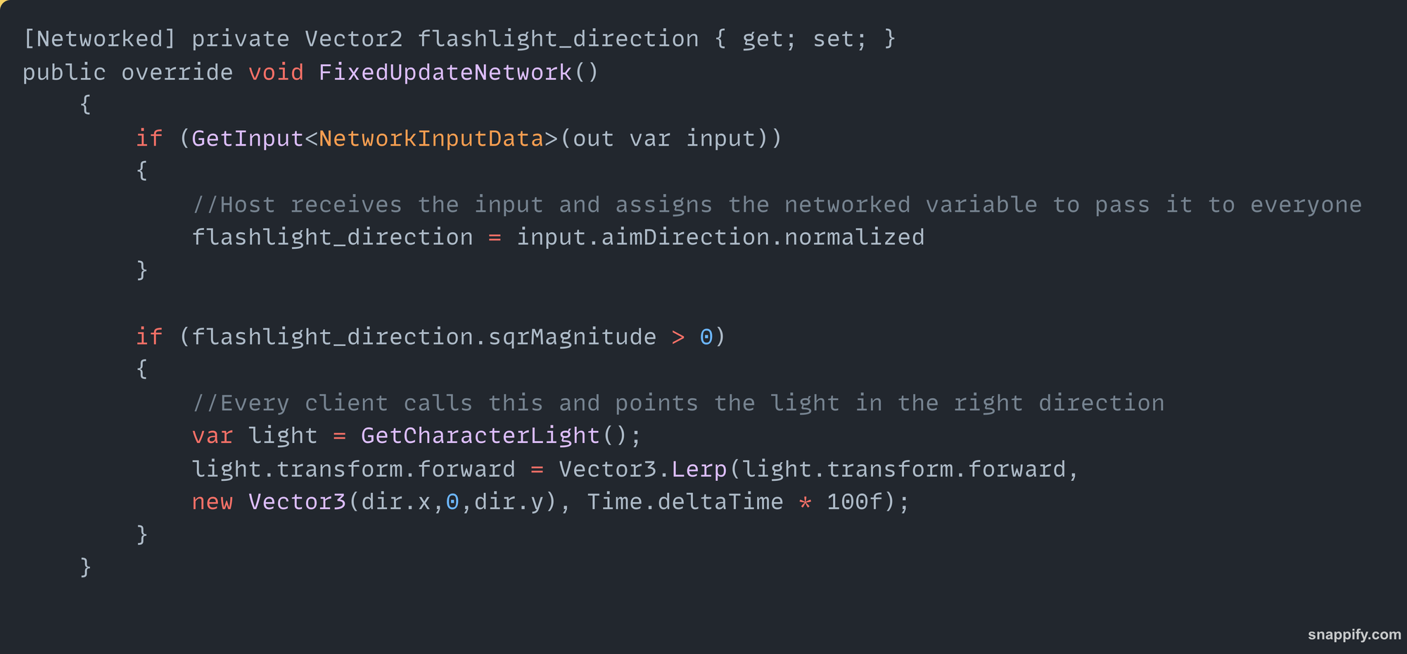 Code snippet showing the fix in Unity and the Fusion