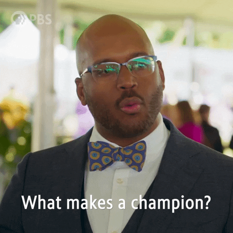 Gif of someone saying "What makes a champion?"