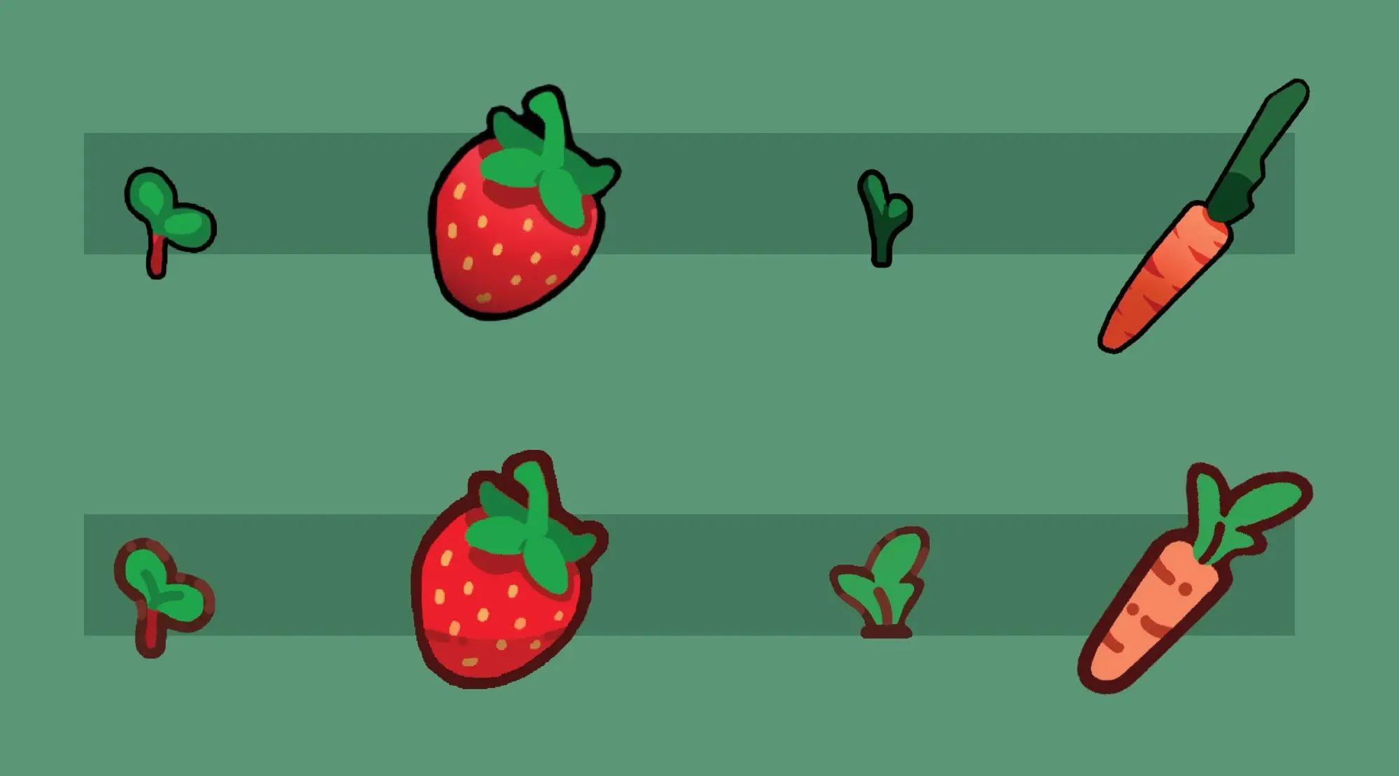 A visual representation of the new style of crops in the game compared to the old style.