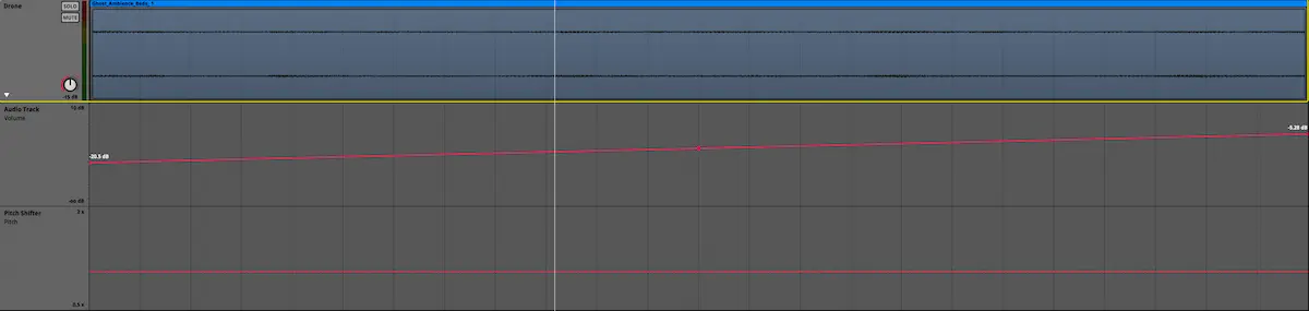 Screenshot of FMOD showing automation lines happening over time