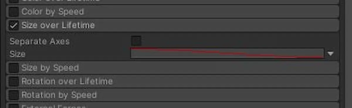 Another screenshot of the particle component showing the size over lifetime setting