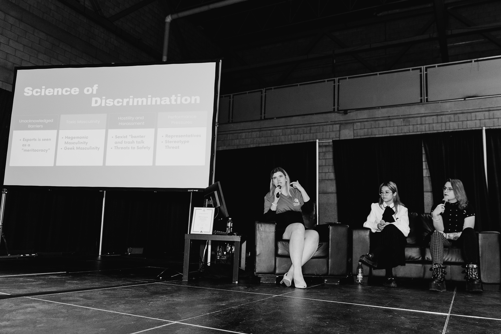 Courtney at Alberta Esports Expo 2023 on a panel discussing gender minorities in esports. 