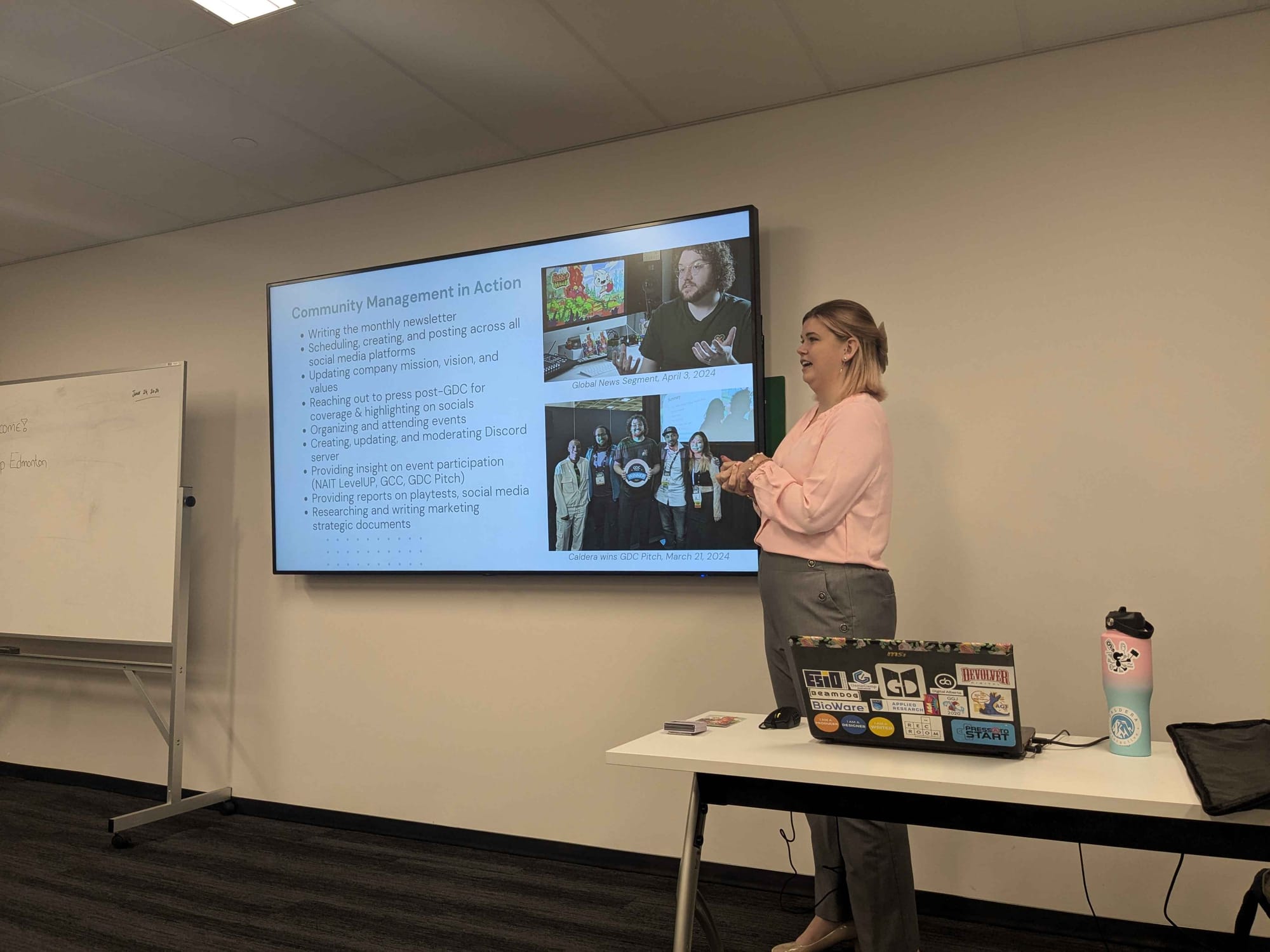 Our Community Manager, Courtney, presenting about how to be a community manager at Edmonton's GameCamp