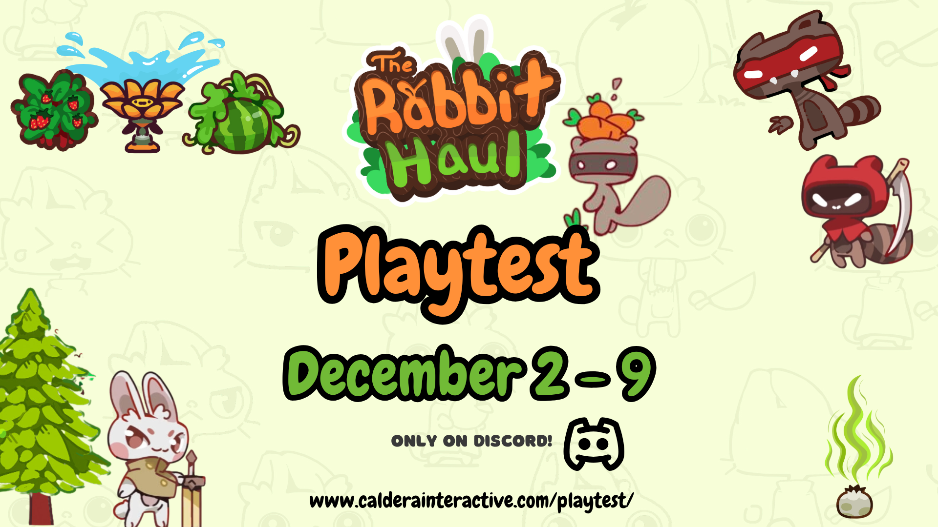 Image announcing Discord playtest of The Rabbit Haul on December 2 to 9, 2024.