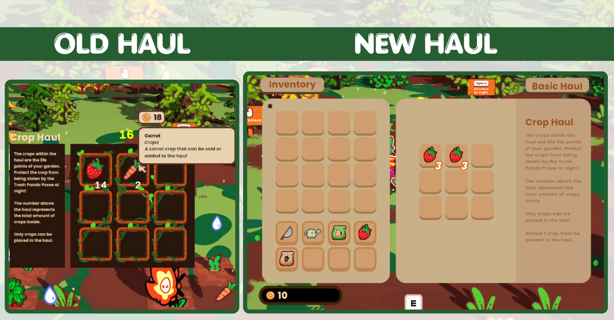 Left side of the image shows the old haul visual, right side of the image shows the new haul, including an expanded inventory.