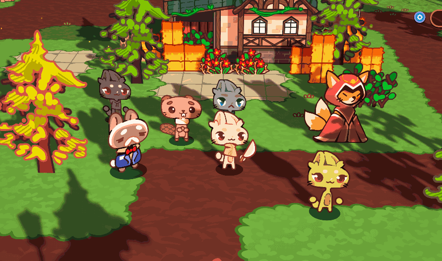Gif showing the rabbit stretching and villagers