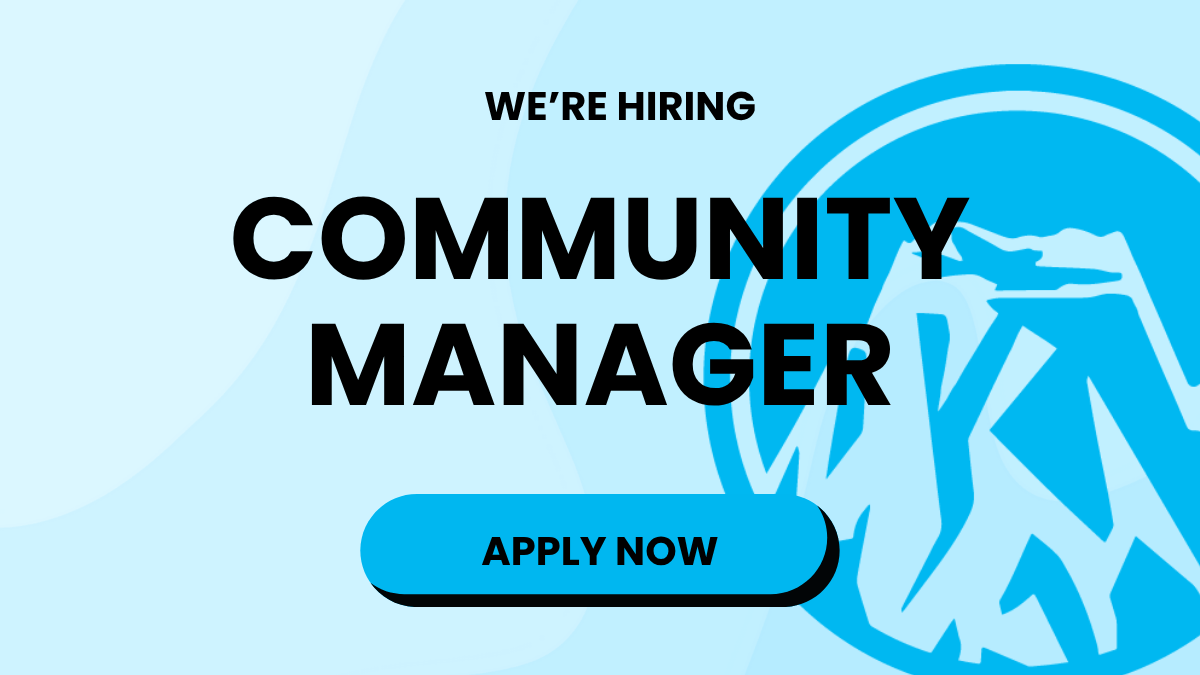 Graphic that reads, "We're hiring a community manager."